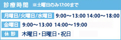 診療時間 9:30～13:00 / 14:00～19:00